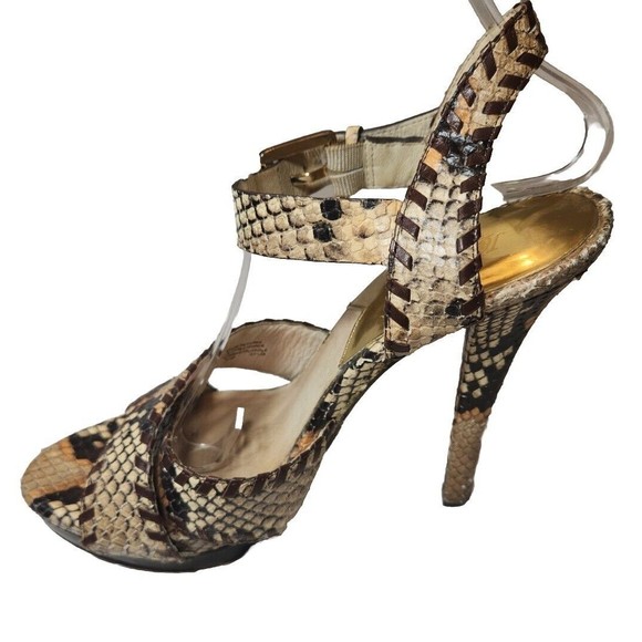 MICHAEL KORS Snakeskin Leather Womens Platform Strappy Heels Jet Set 6 Size 7.5 - Picture 1 of 9